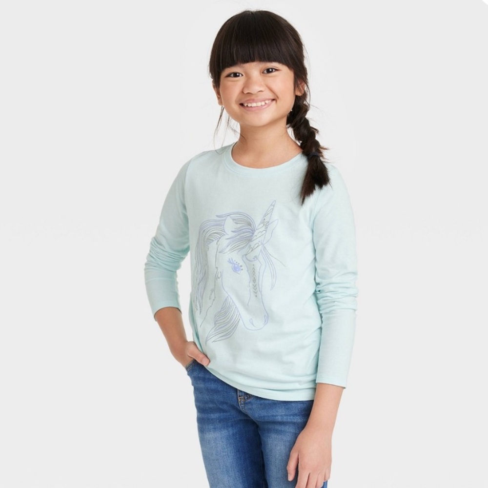 Cat & Jack Kids' Unicorn Long Sleeve Tee - Light Blue